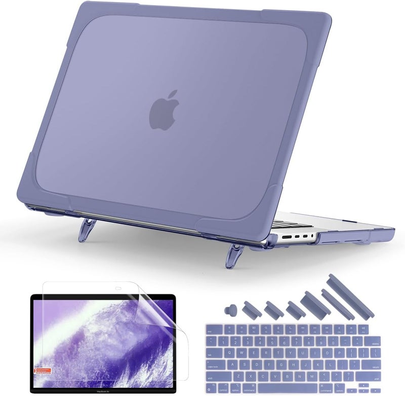 Batianda Heavy Duty Case for New MacBook Pro 14 Inch 2025 M5 M4 M3 M2 Pro/Max Chip- Ergonomic Foldable Kickstand (Holds 22lbs/Zero Wobble) Matte Rugged Armor Cover with Spare Parts, Lavender Grey - Image 1